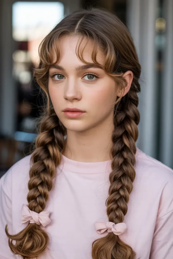 25 Braided Pigtails with Bangs to Freshen Your Look 13 7.jumbo braided pigtails with wispy bangs