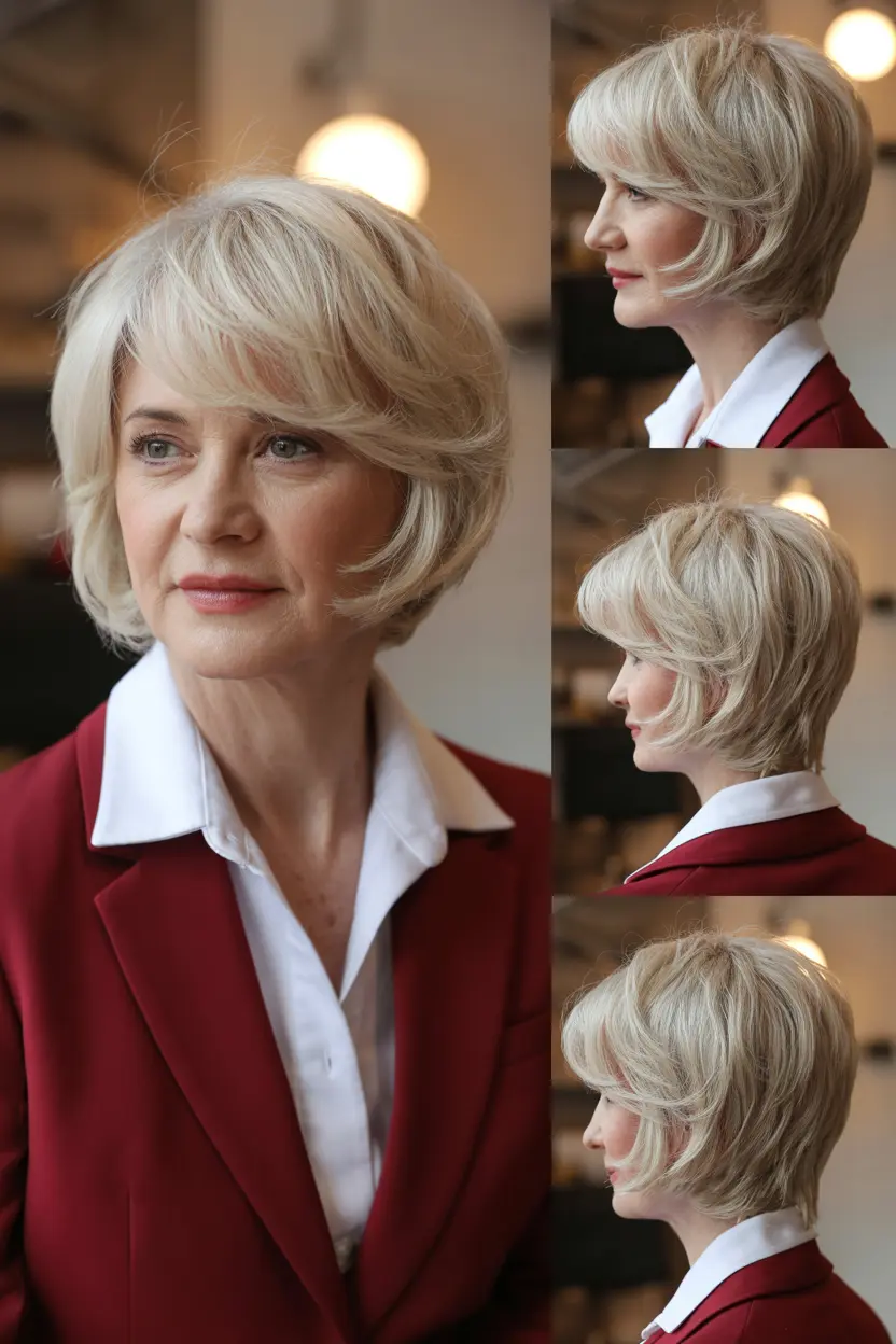71. layered bob with wispy fringe