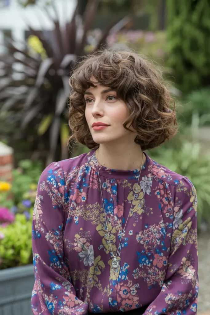 78.playful curly french bob with tiny bangs