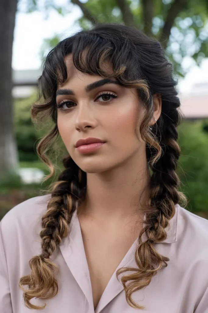 25 Braided Pigtails with Bangs to Freshen Your Look 15 8.braided pigtails with curly bangs