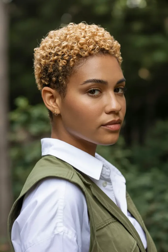 82.short curly afro with tapered sides