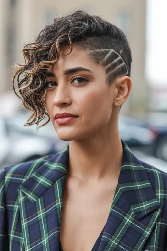 86.curly bob with shaved side