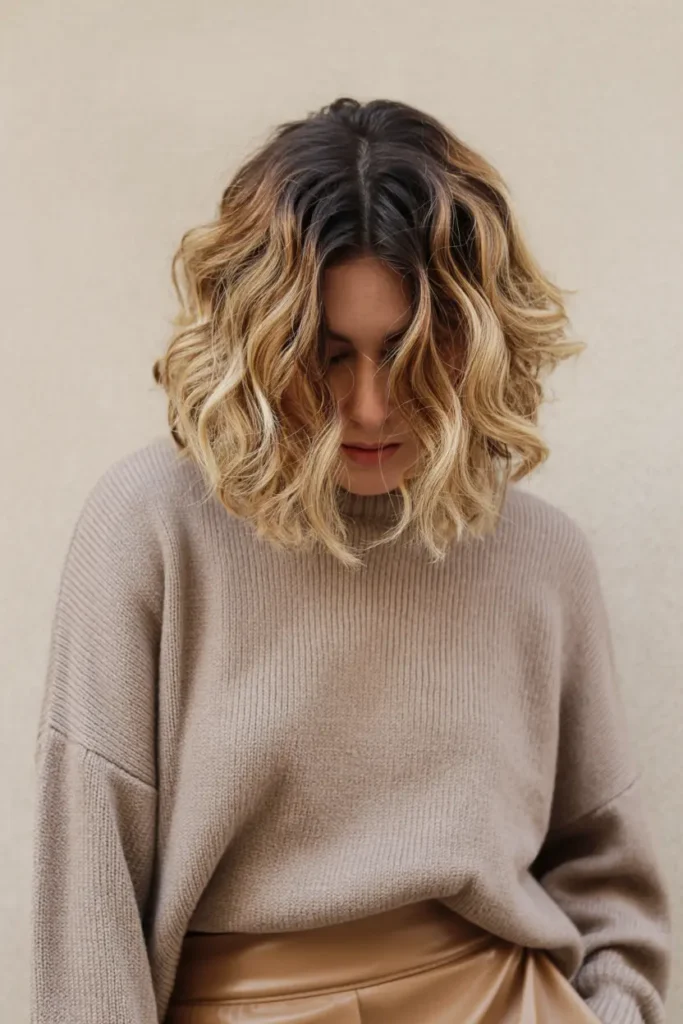 89.layered curly bob with ombre