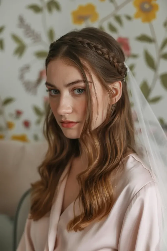 9.half up hair with veil