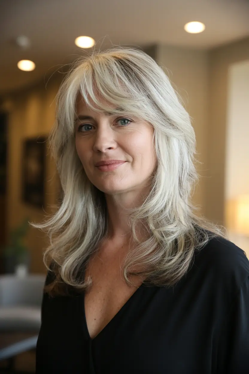 97. flattering rounded layered cut with arching bangs
