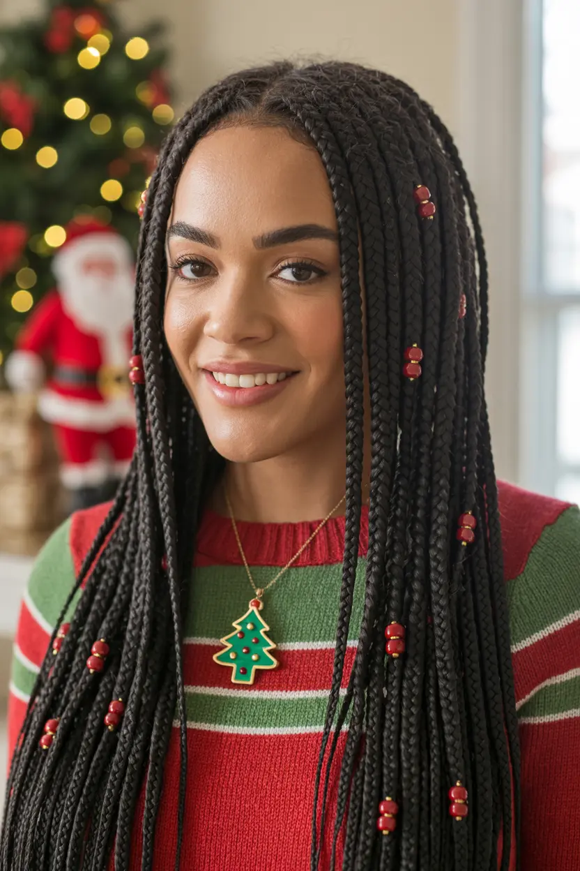 1.box braids with red and green beads