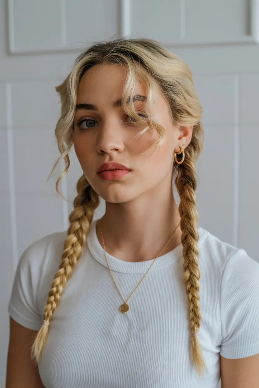 1.classic half up braided pigtails