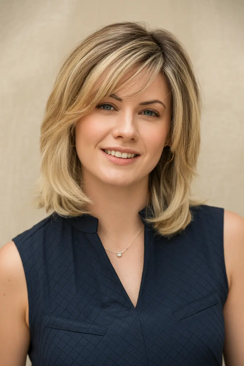 1.medium blowout with caramel and blonde tone