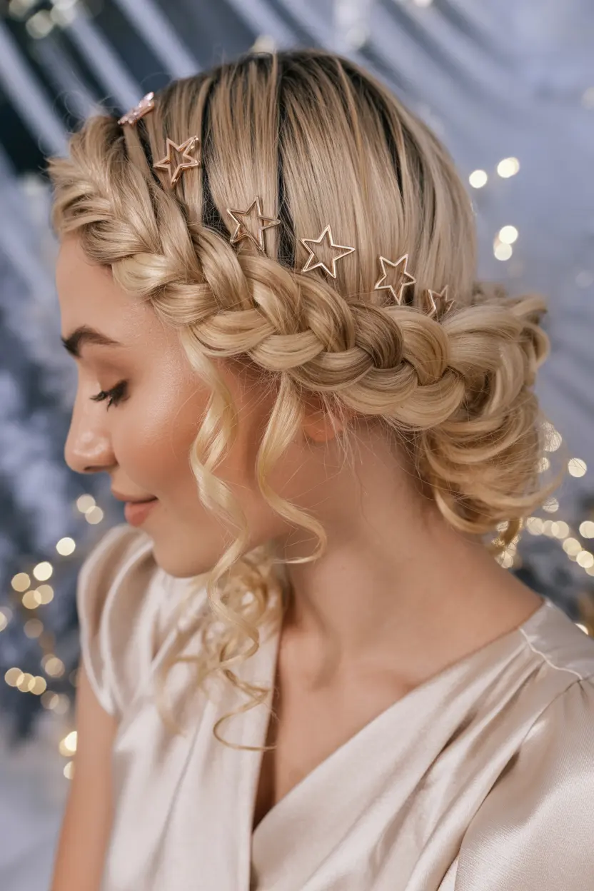 10.goddess braids crowned with star clips