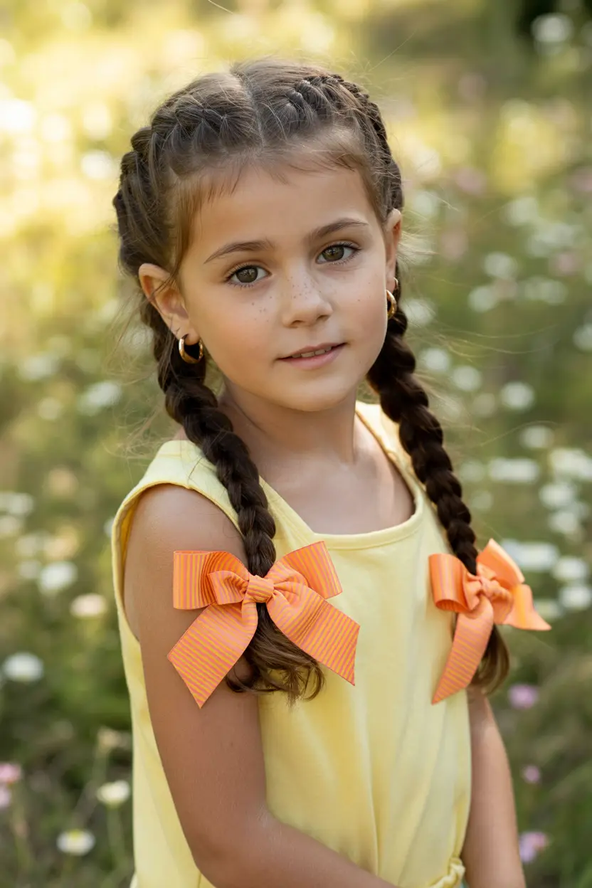 10.half up pigtails with ribbons
