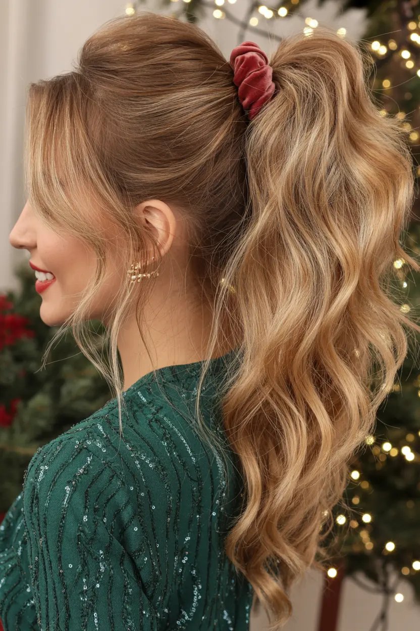 10.high textures ponytail for holiday vibes