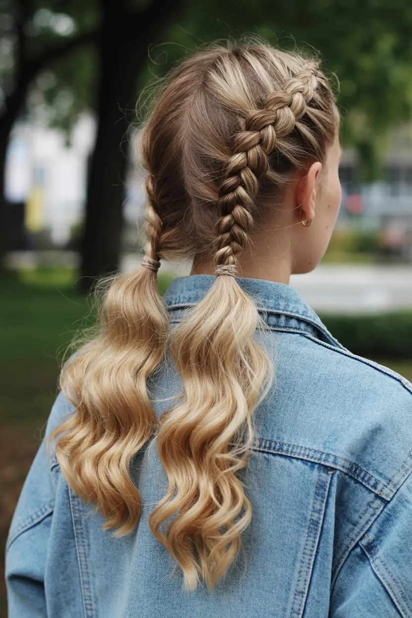 11.curly half up braided pigtails