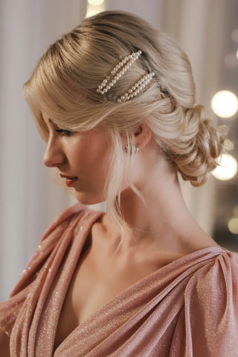 11.loose updo with pearl pins