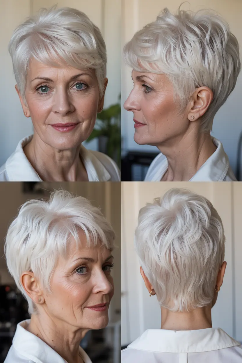 12.alluring white pixie cut with fringe