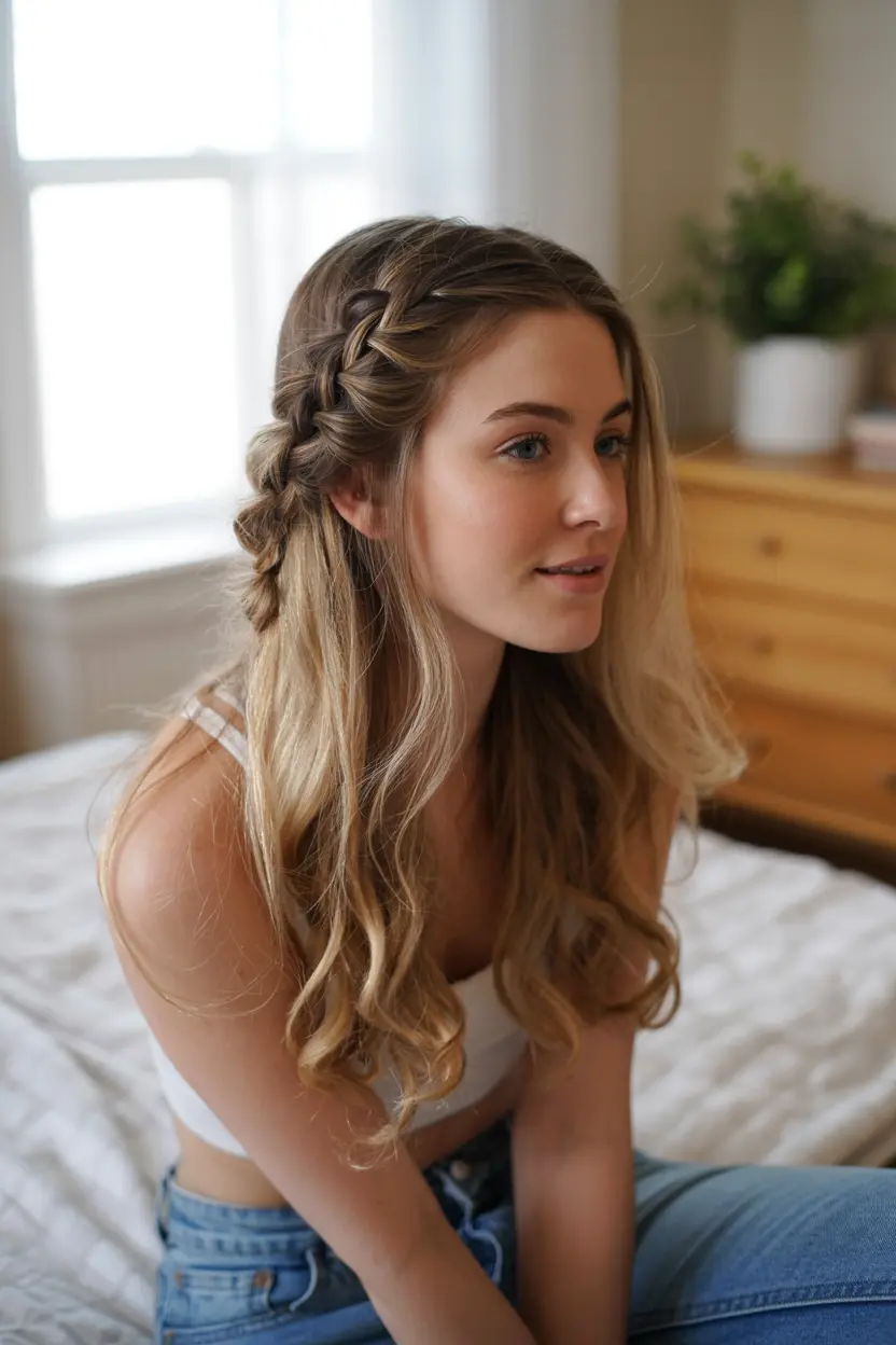 12.side parted half up pigtails