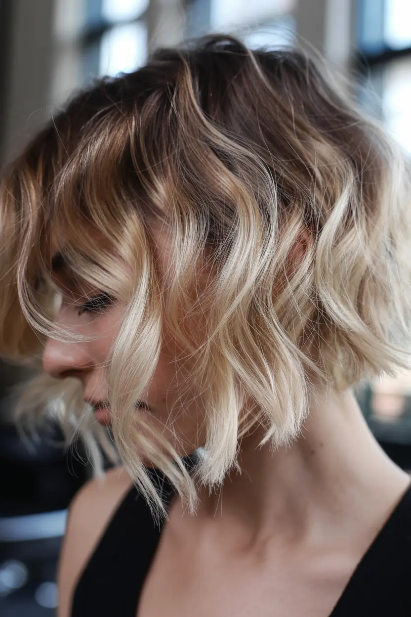 12.textured A line bob with blonde balayage