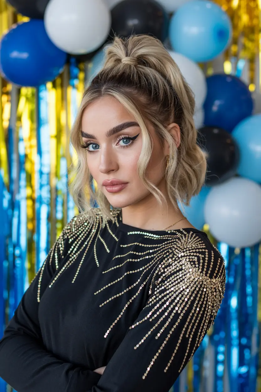 13. twisted high pony for new year