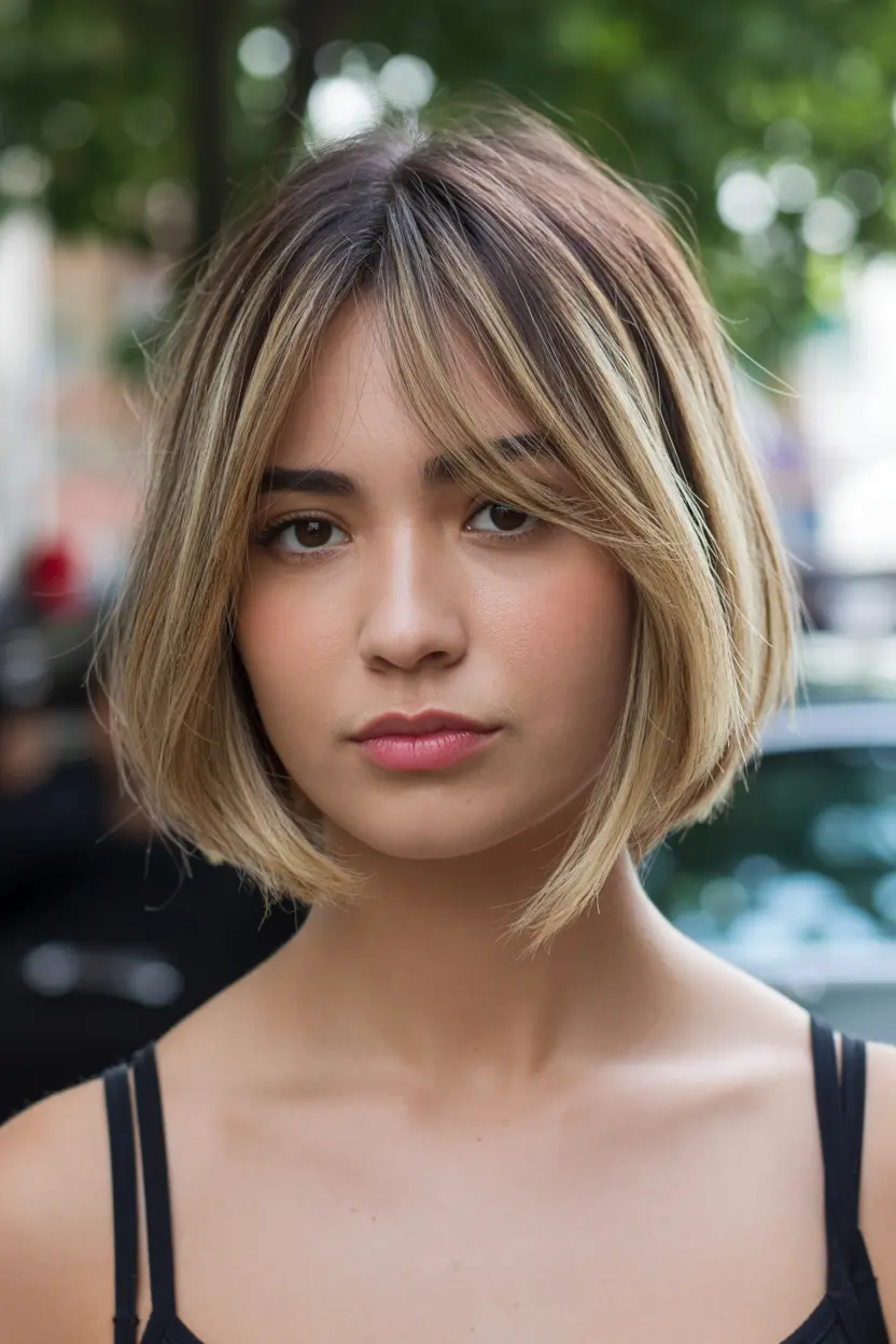13.textured lob with bangs