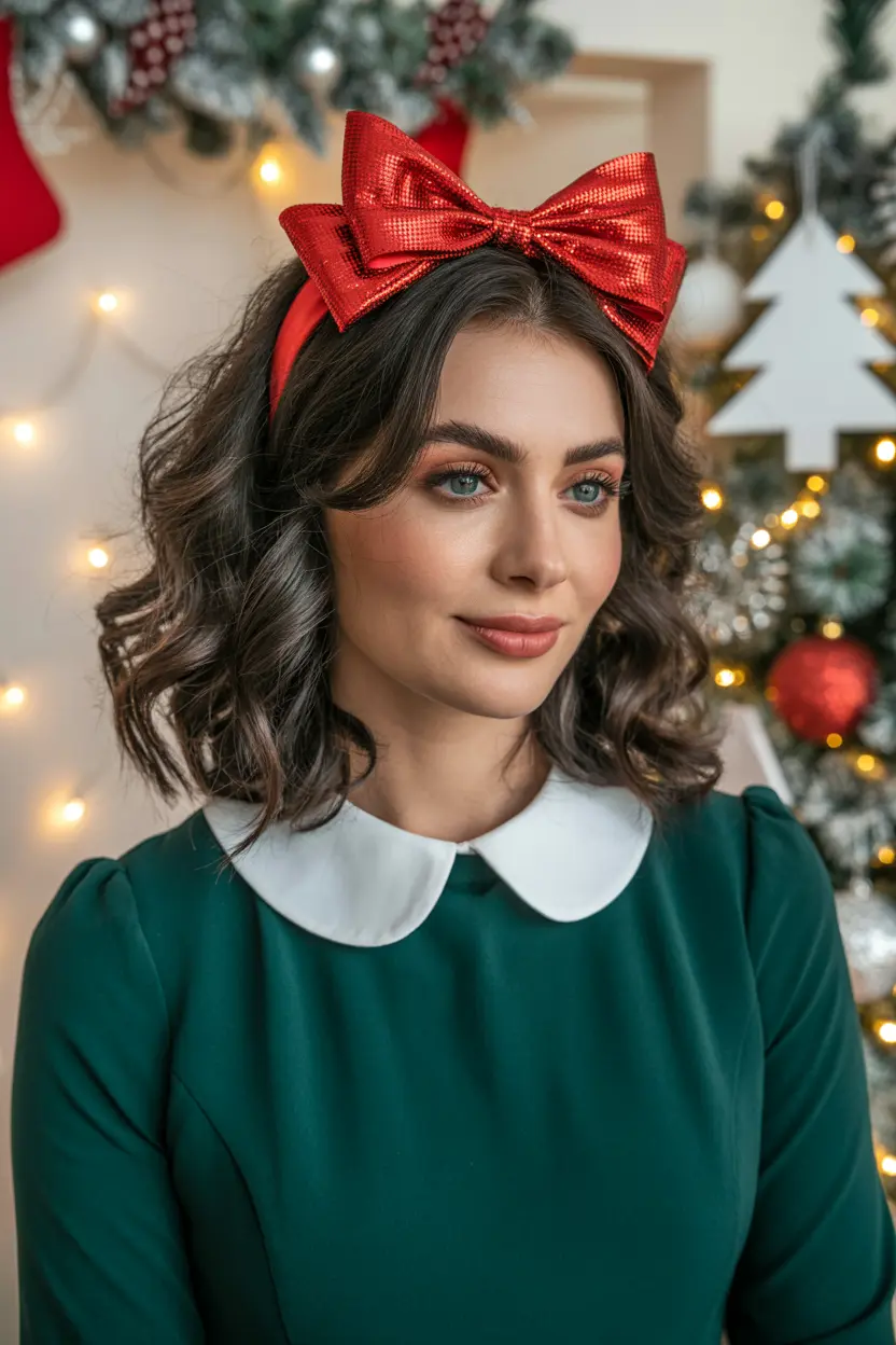 14. wash and go style with red bow headband