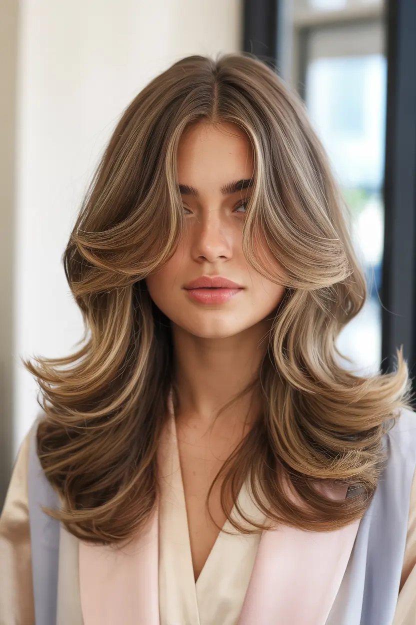 14.long butterfly layers for wavy hair