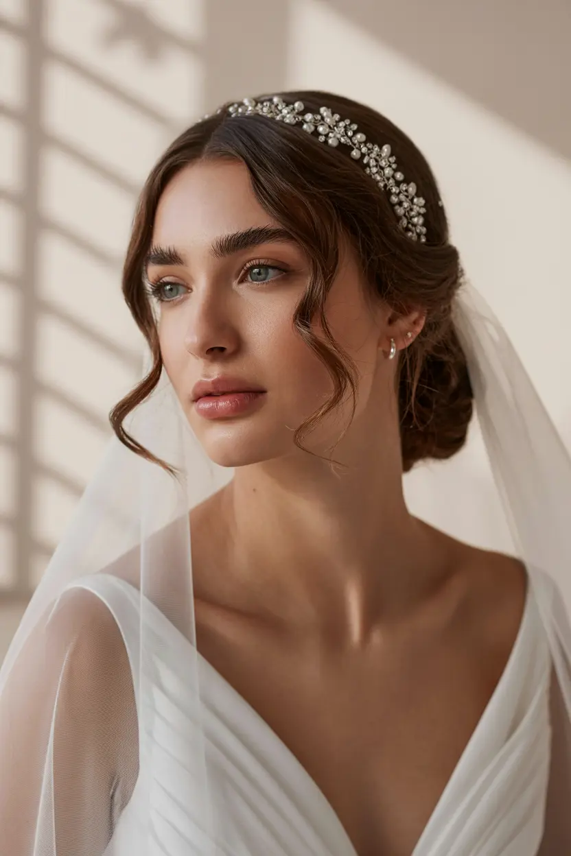 14.loose tendrip updo with veil