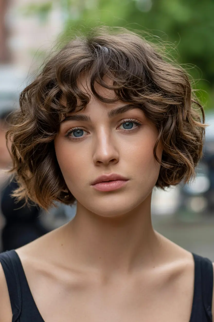 15.jaw length curly brown bob
