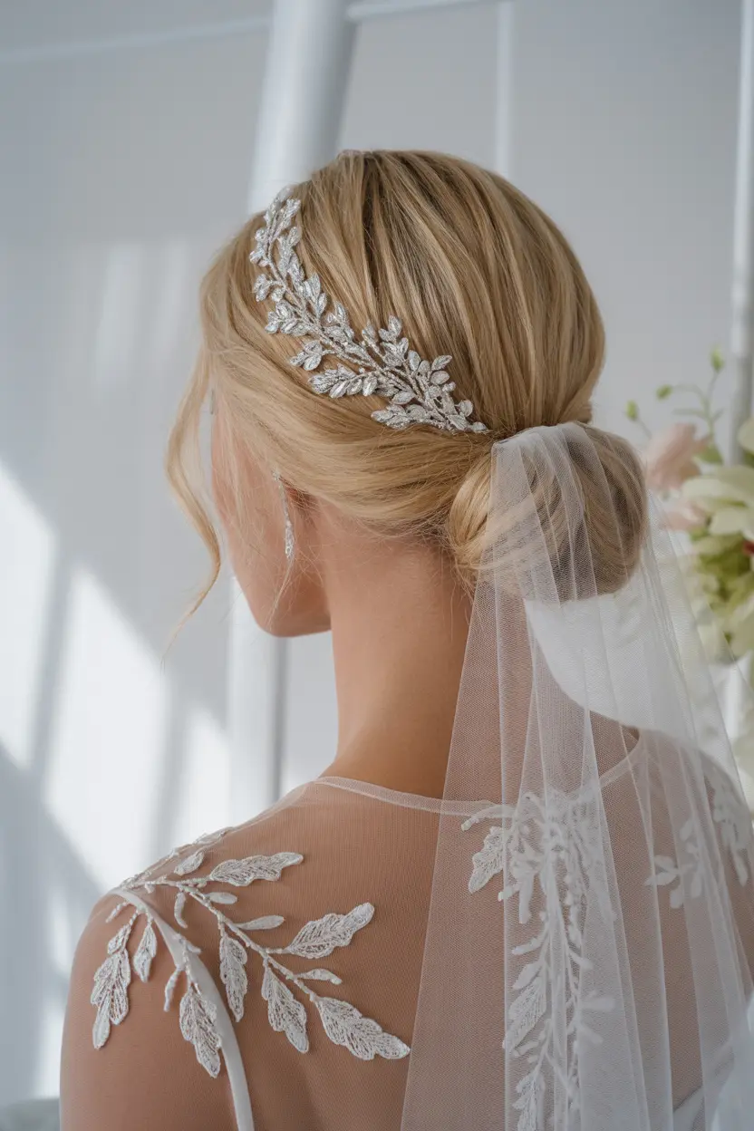 15.modern sleek updo with veil