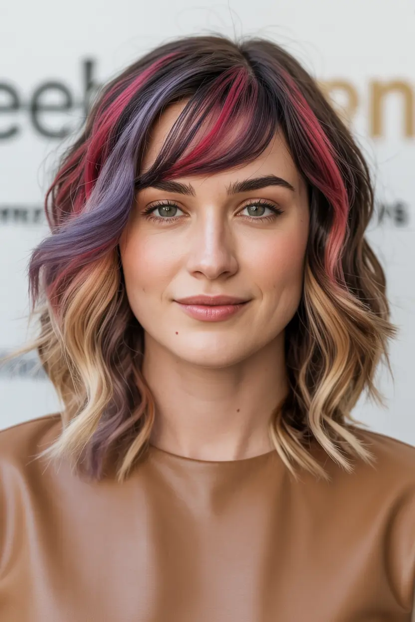 16.multicolored sideswept cut