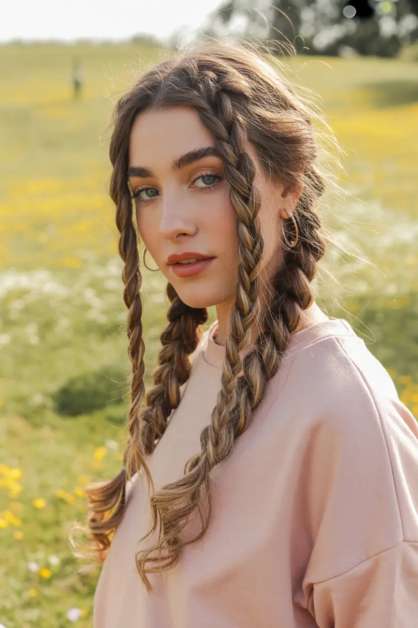 16.rope twist half up pigtails