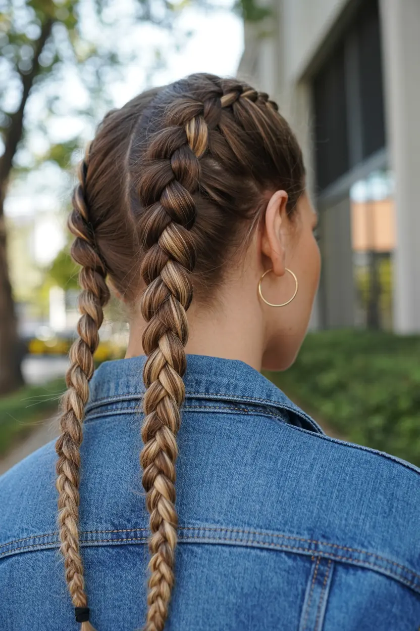 17. french braid pigtails with colors