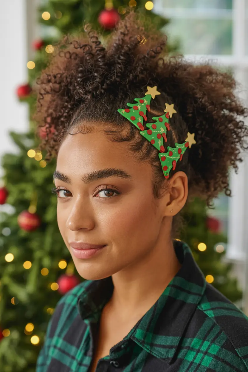 18. afro mohawk with holiday pins
