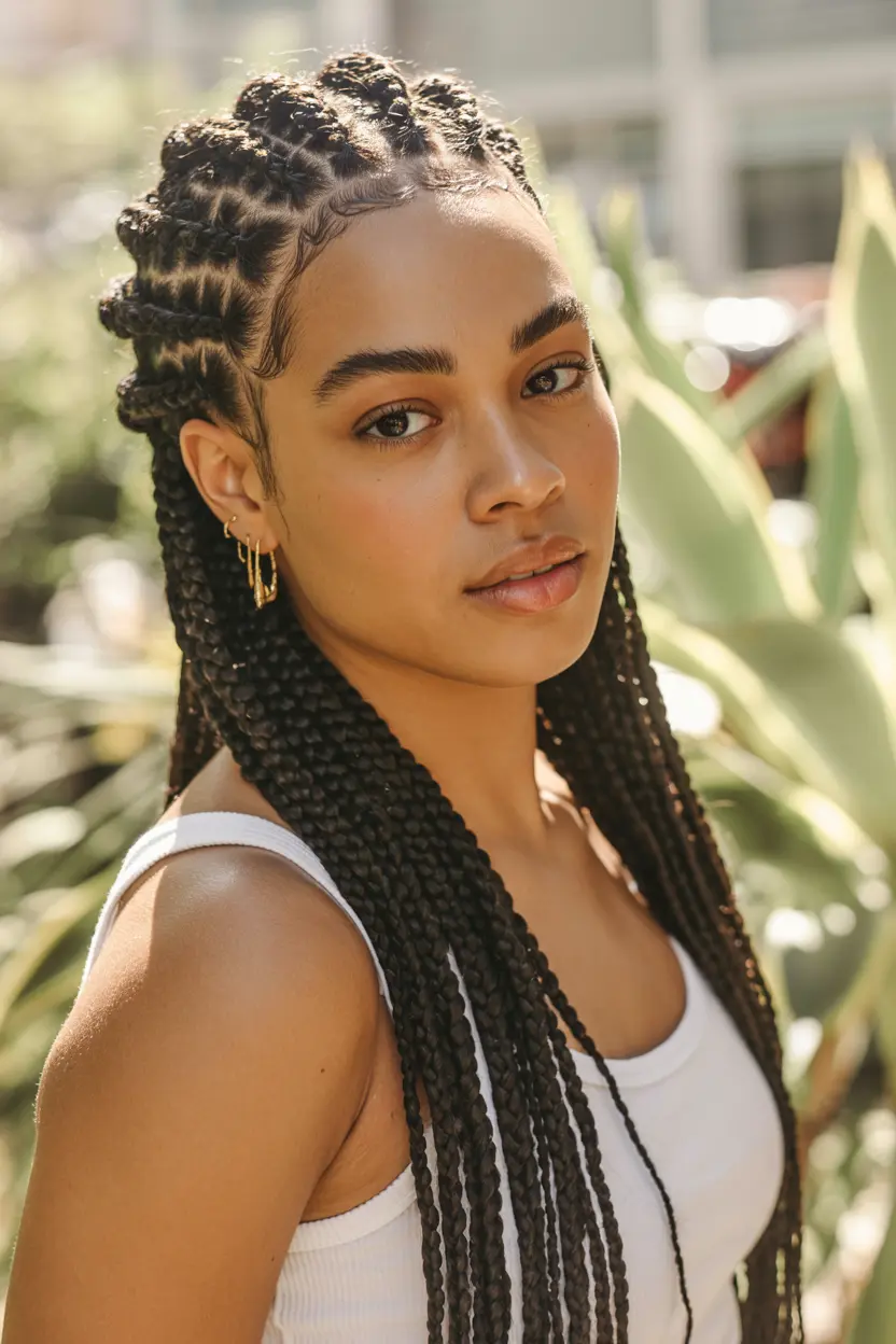18.protective half up pigtails braid