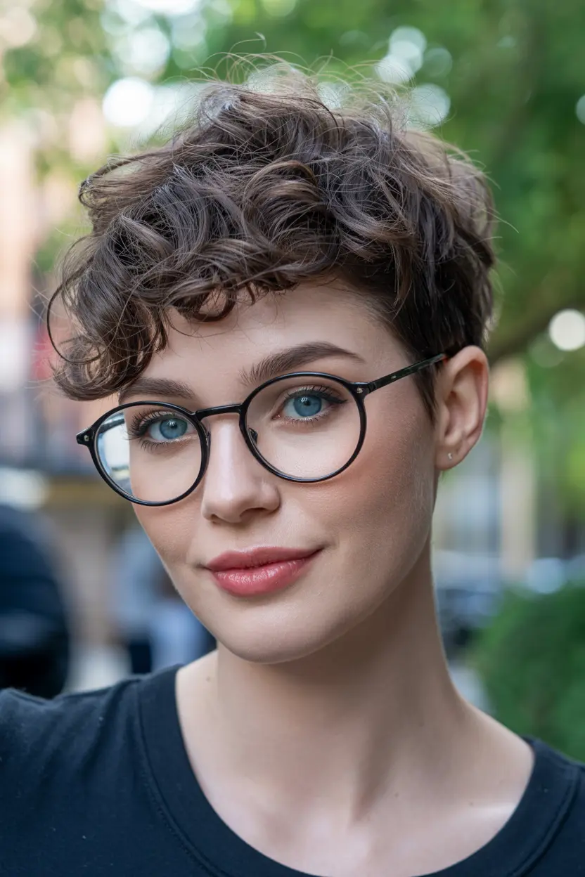 18.short curly hairstyle with long face framing pieces