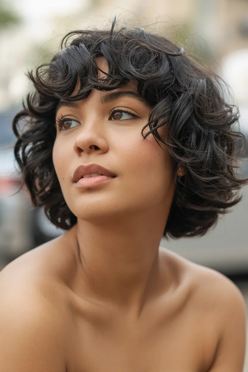 19.black curly inverted bob for thick hair