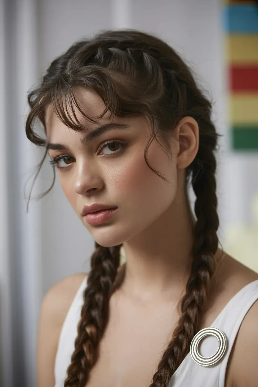 19.french braid pigtails with bangs
