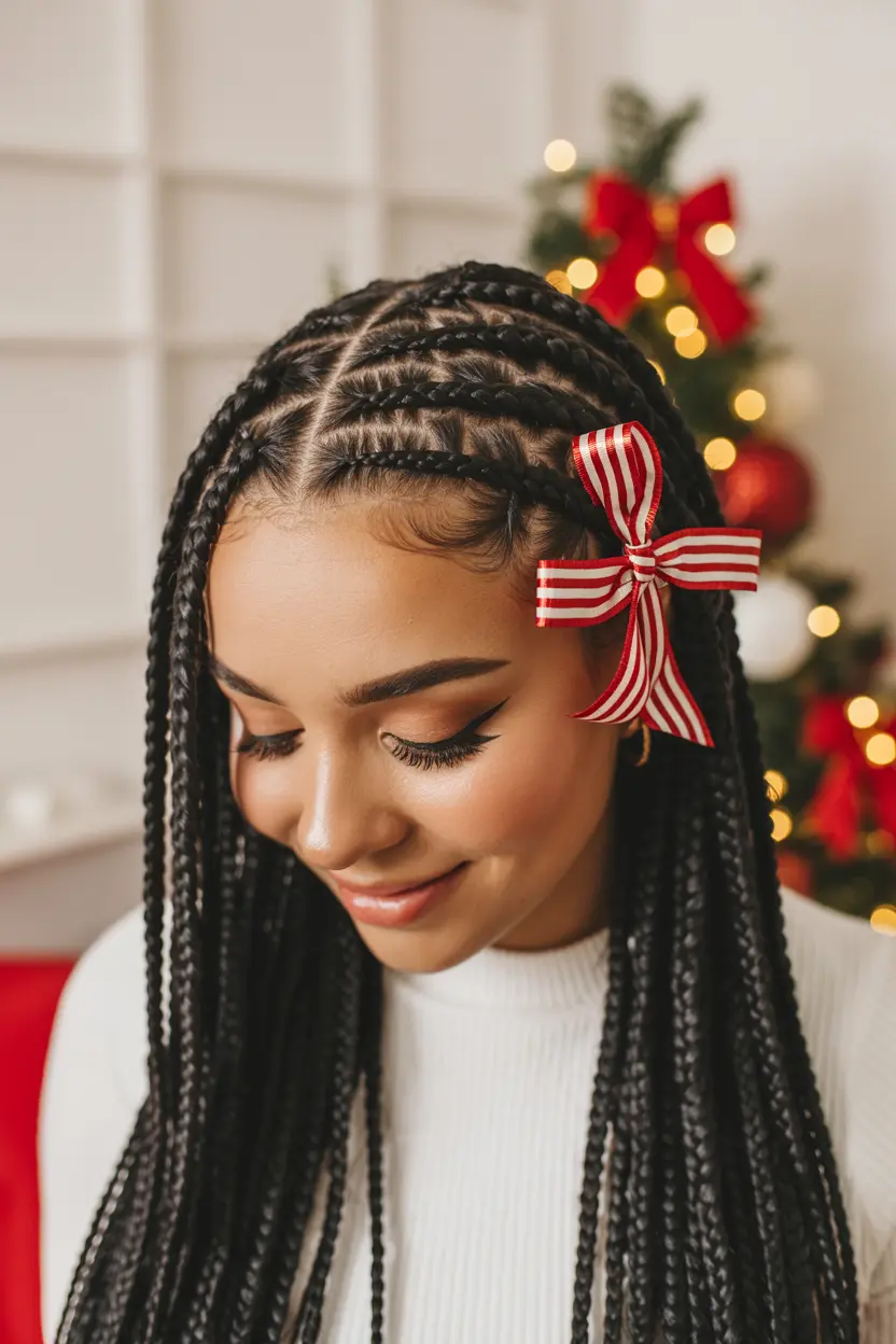 2.cornows with christmas ribbon interwoven