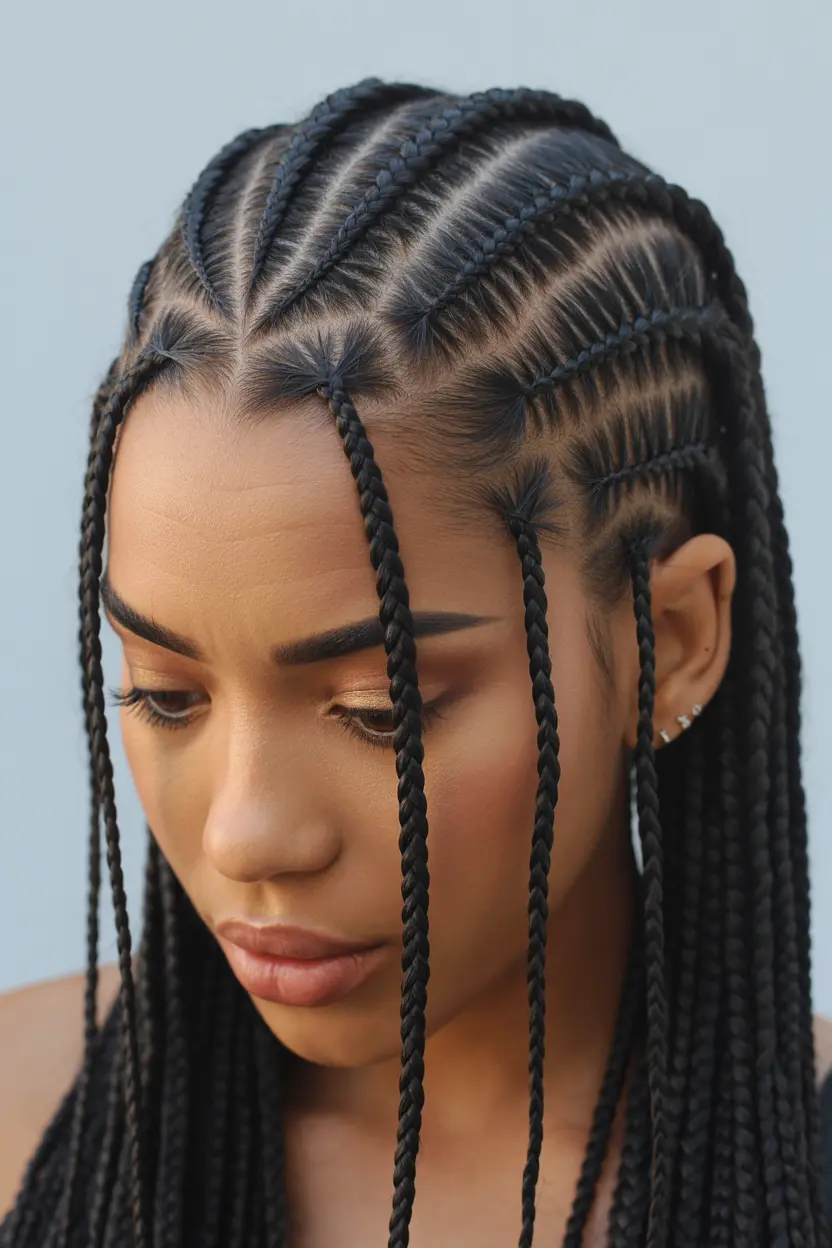 2.cornrow half up pigtails