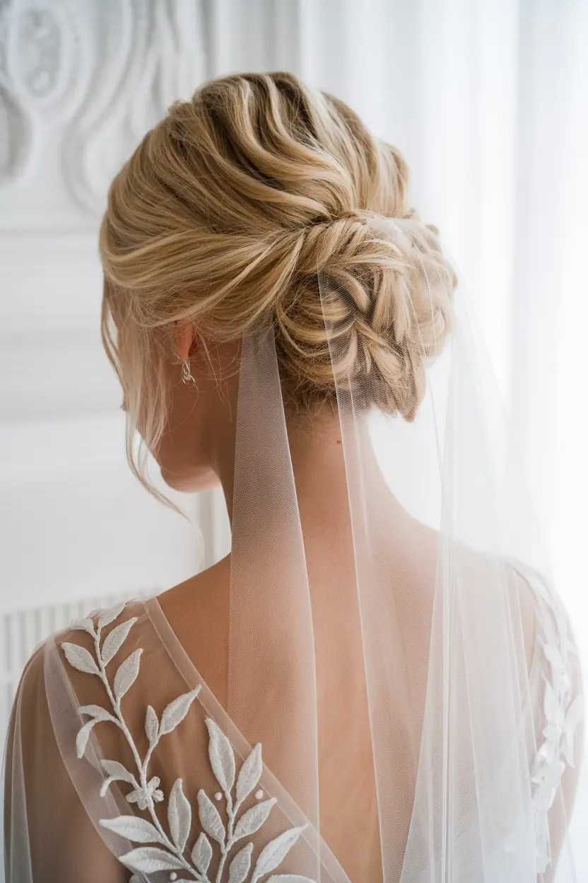 2.low textured bun with veil