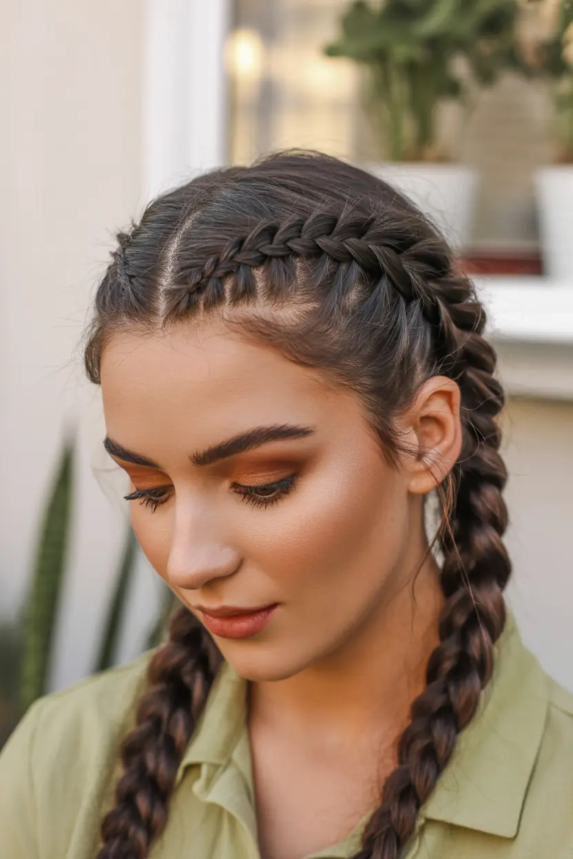 2.side parted french braid pigtails