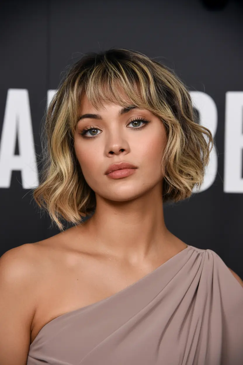 20.textured bob with heavy bangs