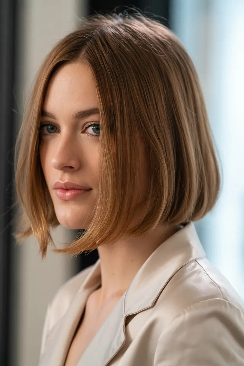 21.shoulder length with centered part