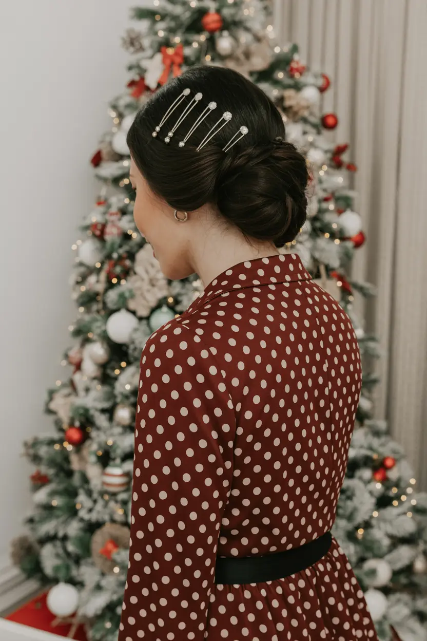 22.twisted chignon with holiday pins