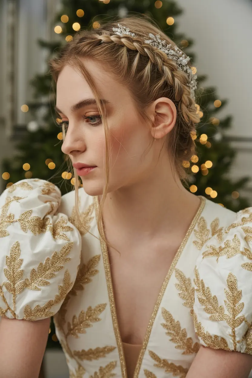 23.greek halo braid with tinsel accents