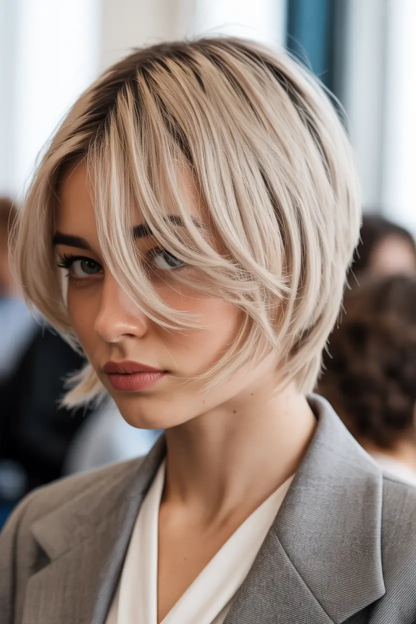 23.icy butterfly haircut with darkroots