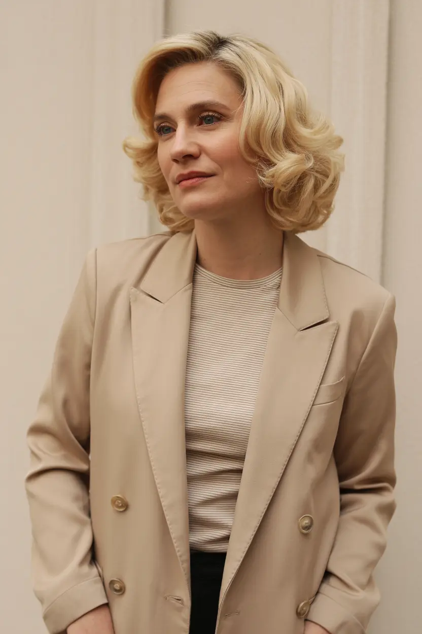 23.sophisticated mid length blonde cut