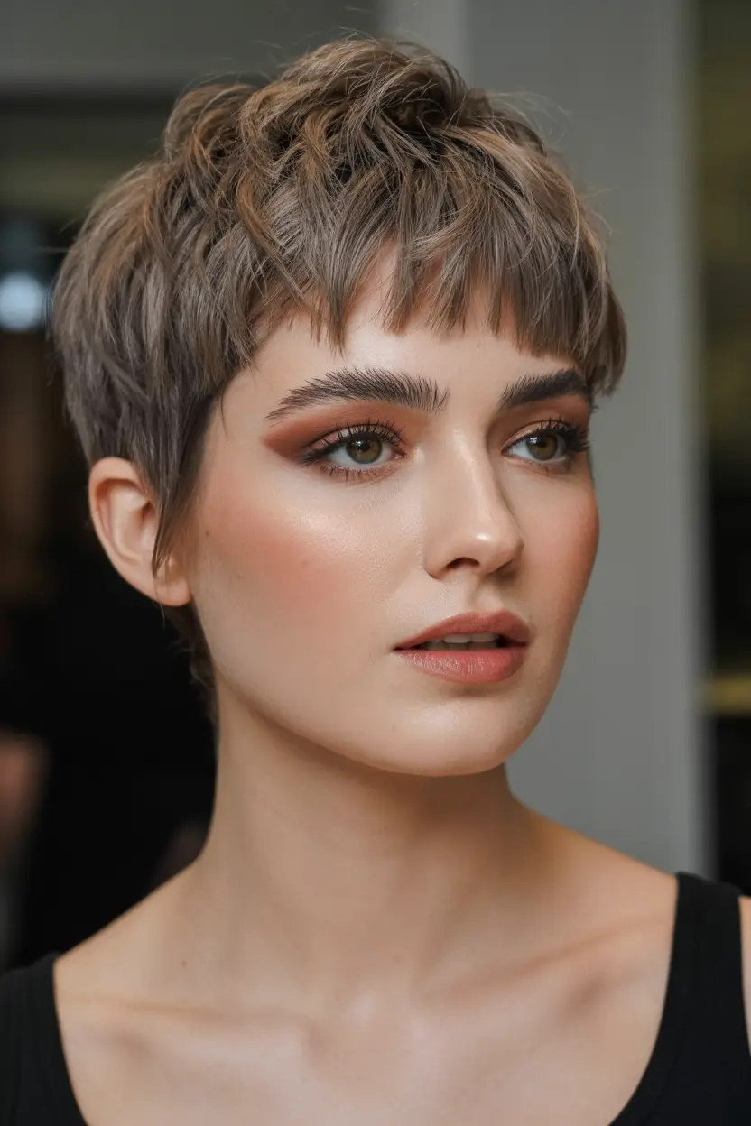 27.choppy pixie with short fringe bangs