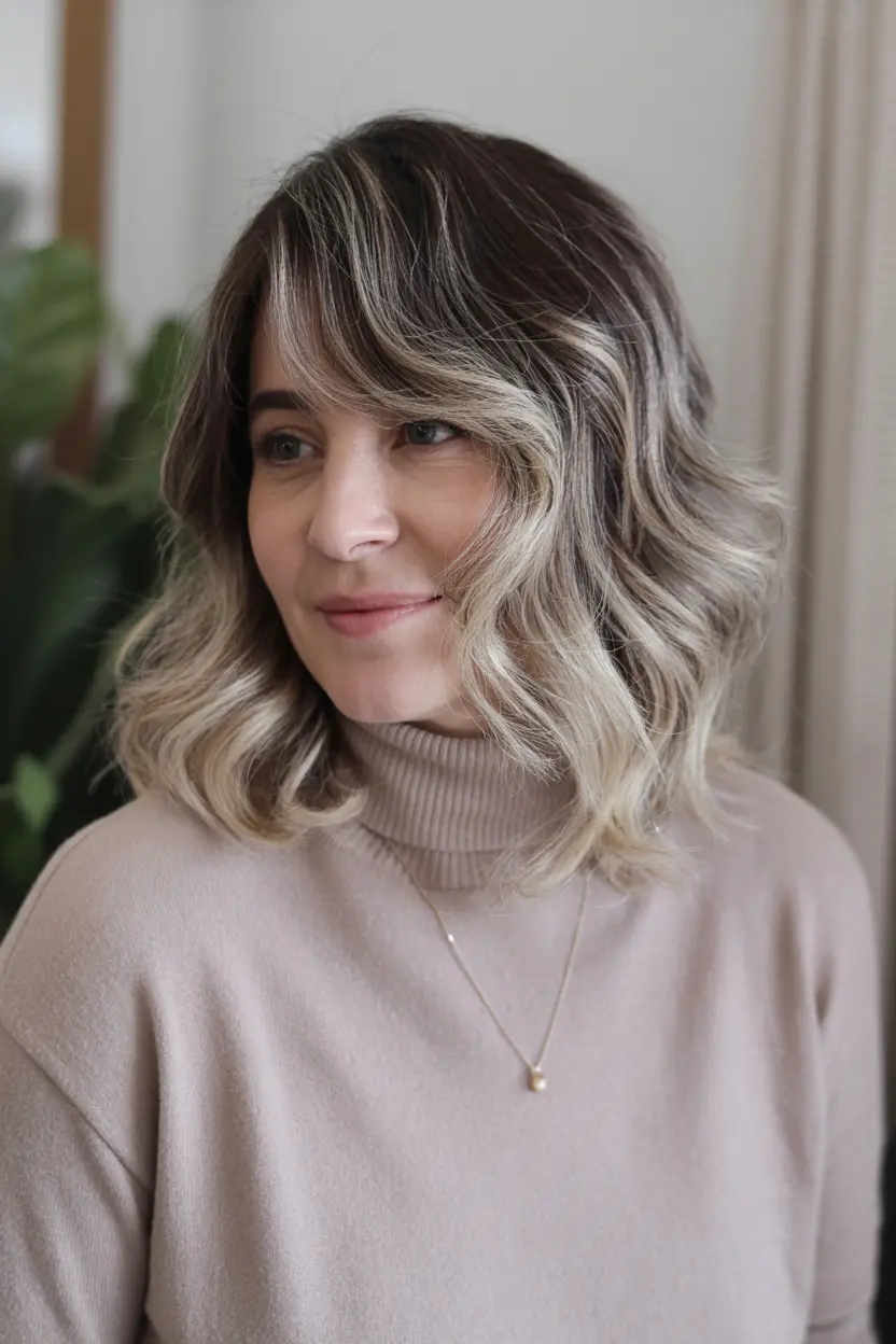 27.dirty blonde balayage with side part