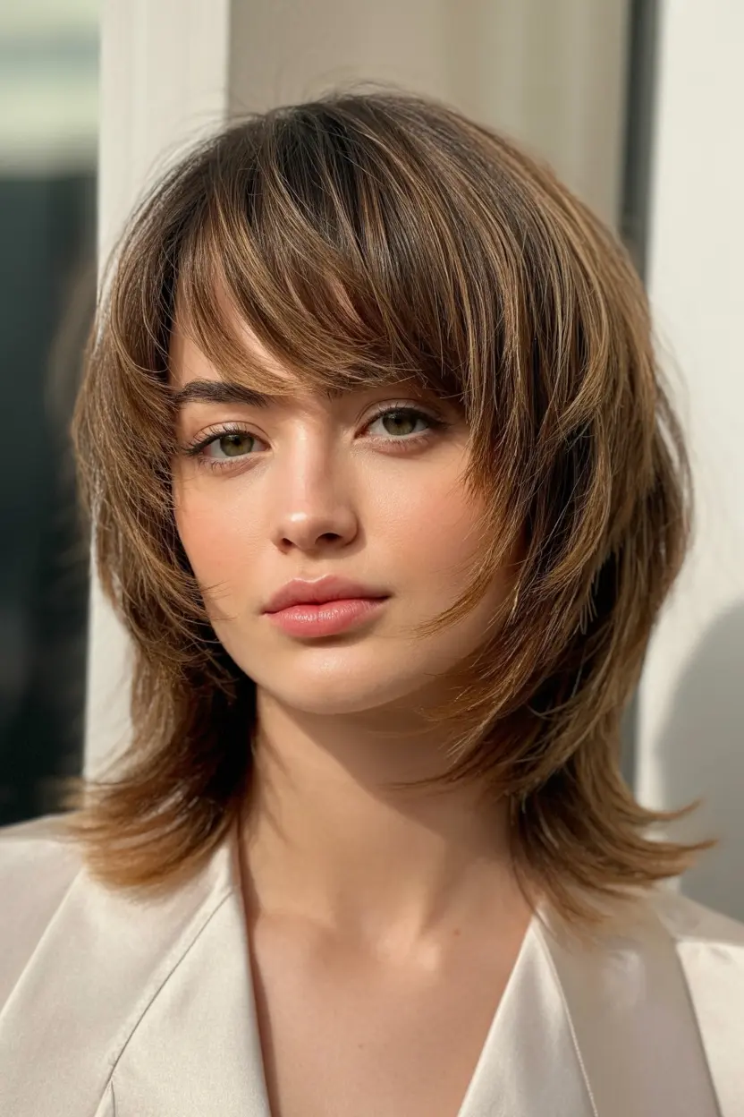 27.messy butterfly cut with side bangs