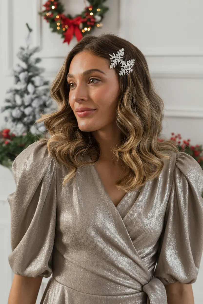 27.textured curls with snowflake clips