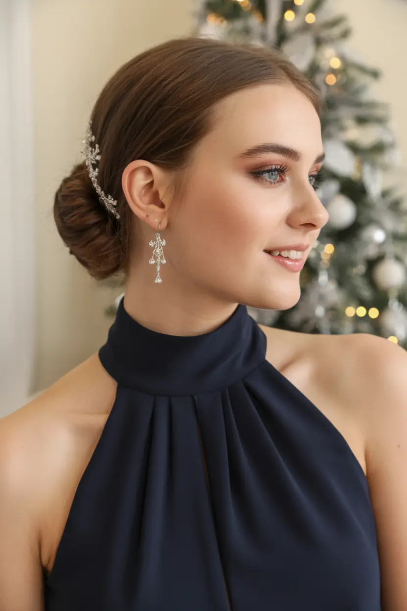 28.classic chignon updo with glitter accessories